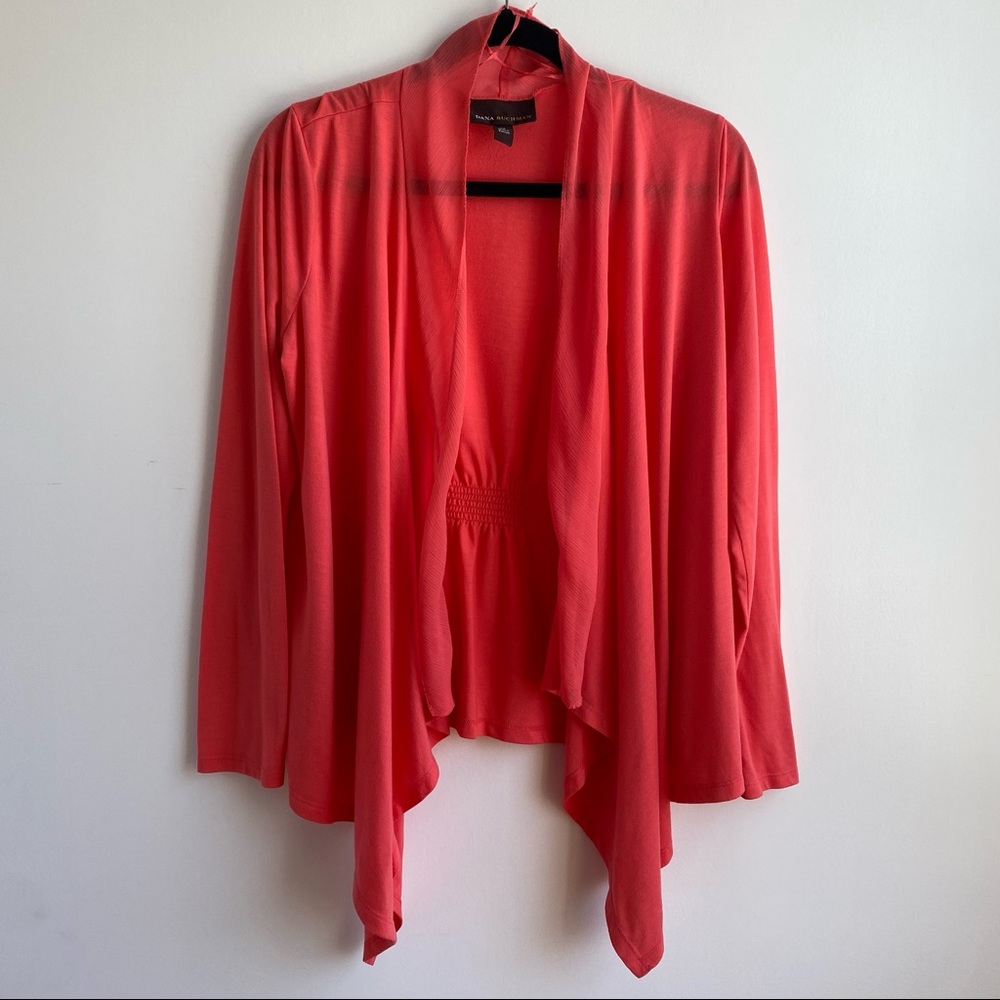 SALE: Dana Buchman Women's Open Front Lightweight Cardigan Coral Asymmetrical